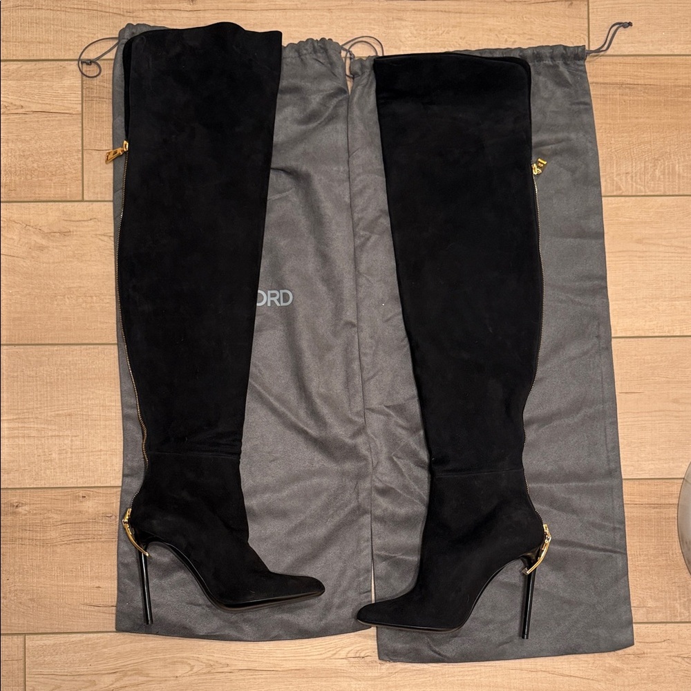 Tom Ford Suede Over the Knee Boots - Black